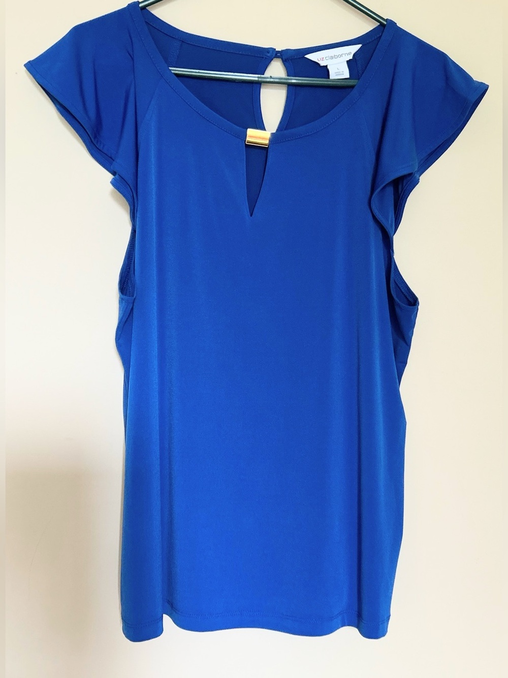 Blue Flutter Sleeve Keyhole Top